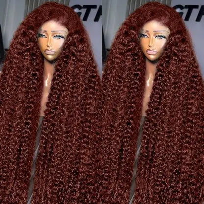 Reddish Brown Curly Lace Front Wig Human Hair Wig Deep Wave 13x4 HD Lace Frontal Wigs With Baby Hair for Women 180% Density