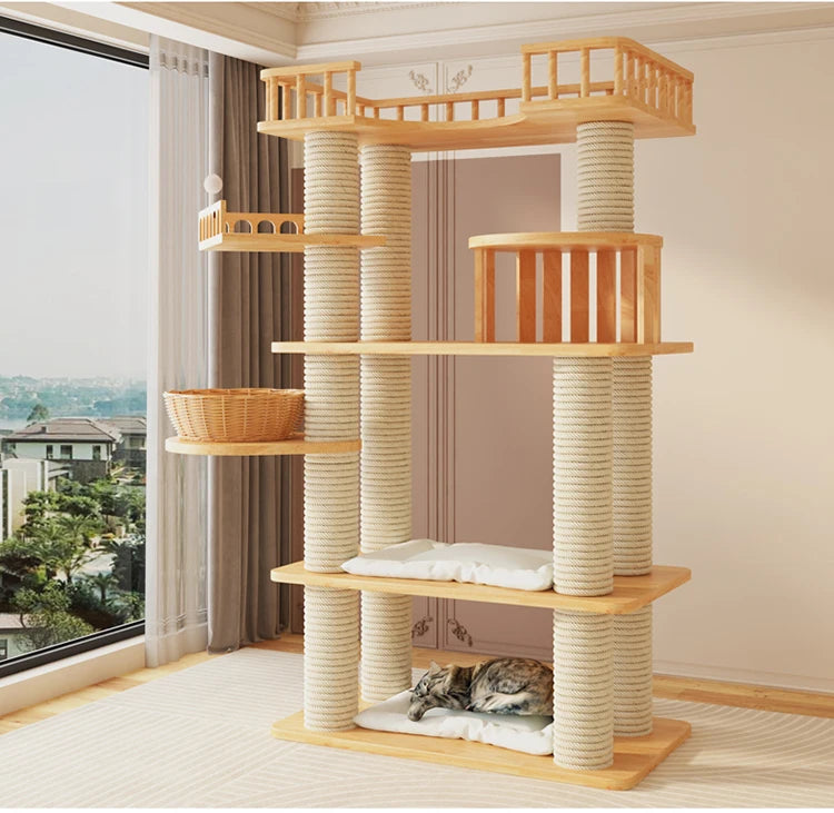 Large-Scale Luxury Modern Solid Wood Sisal Cat Climbing Frames Tower-Style Products 4+ Levels for Wholesale Customization