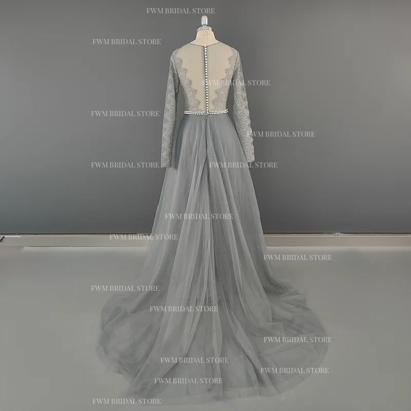 15267#Elegant Long Sleeves Appliques Lace A-line Wedding Gown Birthday Engagement Dress for Plus Size Women Prom Evening Dresses