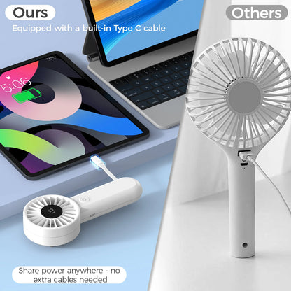 2 in 1 Rechargeable Handheld Fan and 3000mAh Power Bank, 5 Speed Strong Airflow for Outdoor Use