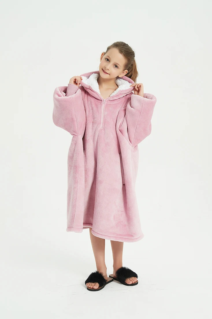 China Factory Oversized Winter Kids Wearable Hoodie Blanket Winter Custom Sherpa Hooded Blanket Kids Wearable Christmas Blanket