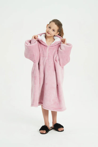 China Factory Oversized Winter Kids Wearable Hoodie Blanket Winter Custom Sherpa Hooded Blanket Kids Wearable Christmas Blanket