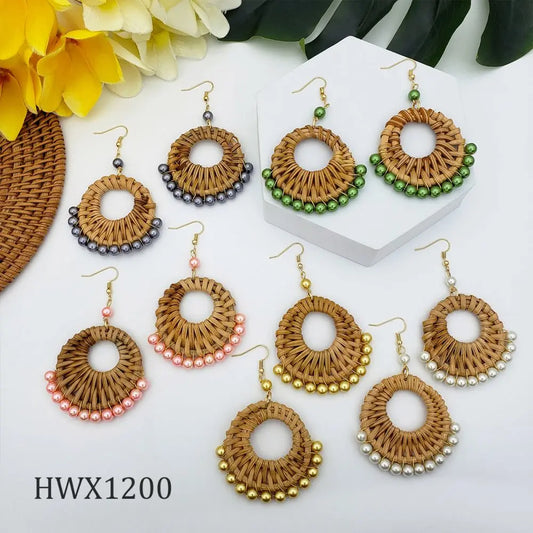 Kiribati Wholesale Hawaiian New Fashion Earrings Jewelry Braided Earrings With Colorful Pearl for Women Gift