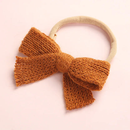 Cute Baby Hair Elastic Ties Bows with Knitted Wool Bow Rubber Band Ponytail Ties Headband for Infants Toddlers Girls Kids