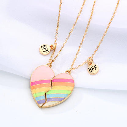Hot Sale Magnet Alloy Heart Necklace Best Friend Necklace BFF Children Kids Oil Dripping Pendant Necklaces Set