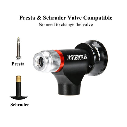 ZOYOSPORTS High Quality Mini Bicycle Pump CO2 Bike Inflator Air Pump with Clear Gauge Portable Bike Pump with Multiple Usage