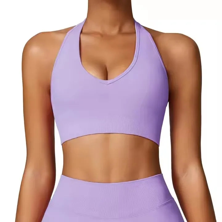 High Quality Custom Halterneck Seamless Gym Bra High Strength Fitness Gym Yoga Women Sports Bra