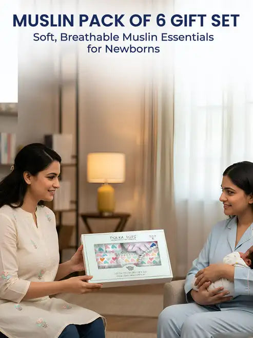 Mulmul Muslin Cotton Newborn Baby Gift Set Heart Print Soft Breathable Essentials for Infants Baby Shower and Daily Use