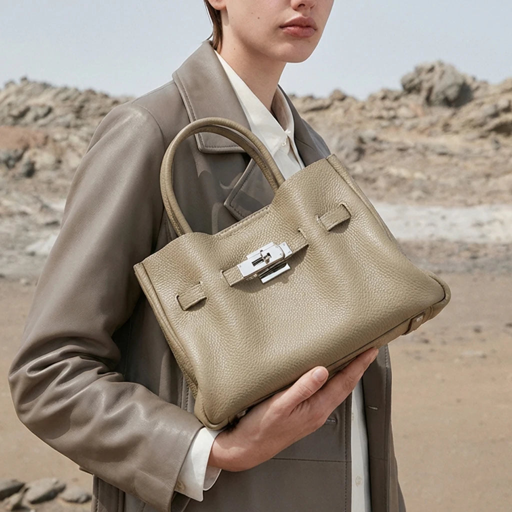 Quiet Luxury Genuine Leather Handbag for Women Pebbled Leather Totes Sac a Main Cuir Veritable Business Trip Ladies Bag Custom