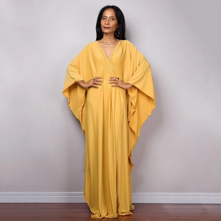 Trendy Design Knot Beach Maxi Dresses Solid V Neck Women Dress Clothing