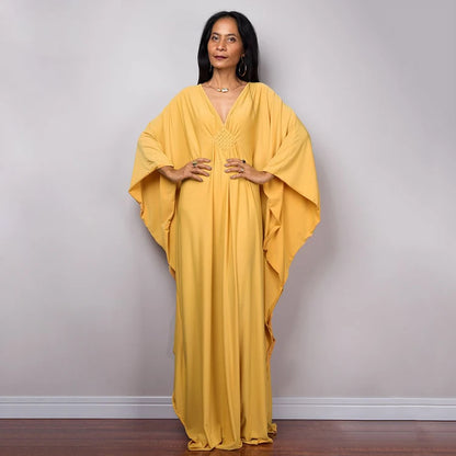 Trendy Design Knot Beach Maxi Dresses Solid V Neck Women Dress Clothing