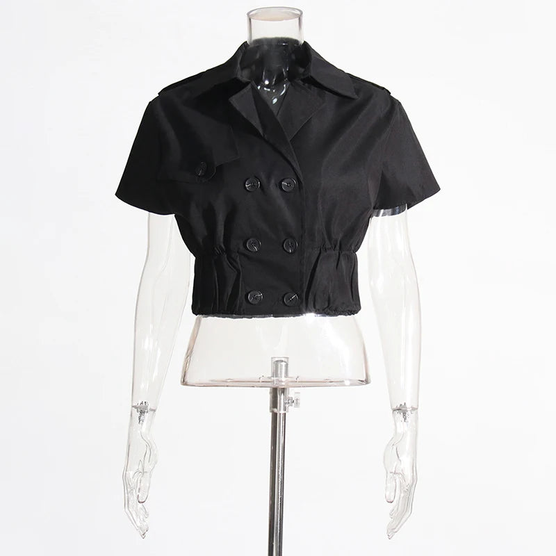 High Quality Patchwork Double Breasted Gathered Waist Short Jackets for Women 2023