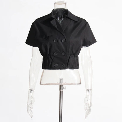 High Quality Patchwork Double Breasted Gathered Waist Short Jackets for Women 2023