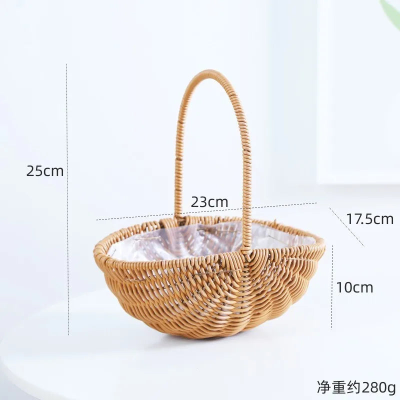 Portable Outdoor Picnic Basket Home Decorative Storage Woven Flower Pot Hand-held Rattan Wicker Accompanying Gift Floral Basket