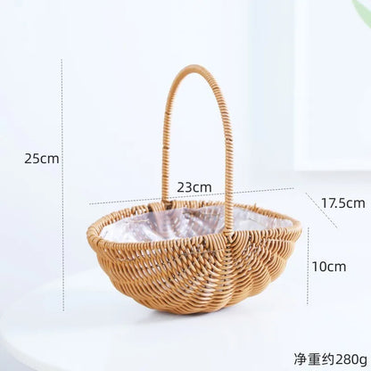 Portable Outdoor Picnic Basket Home Decorative Storage Woven Flower Pot Hand-held Rattan Wicker Accompanying Gift Floral Basket