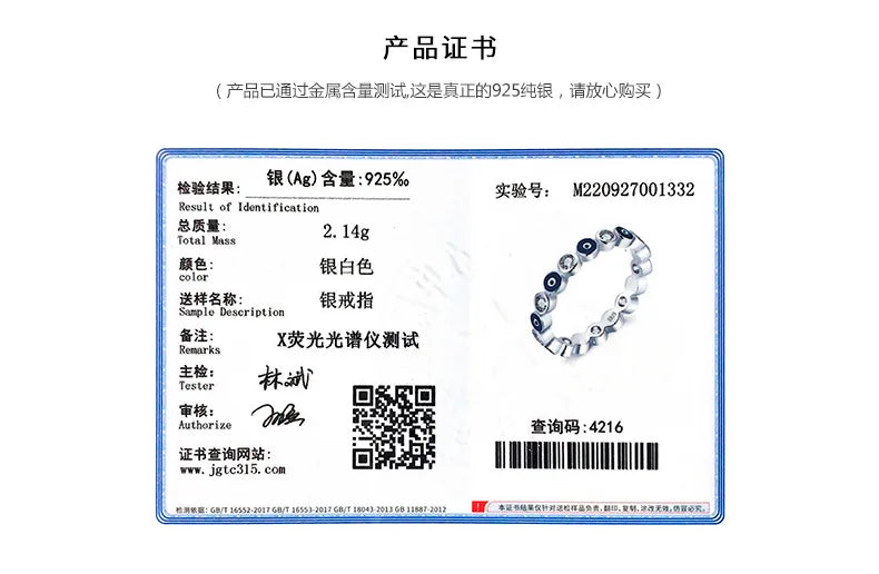 Wholesale 925 Sterling Silver Simple Style Heart-Shaped Zircon Enamel Blue Devil's Eye Rhodium Ring for Weddings & Parties