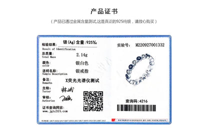 Wholesale 925 Sterling Silver Simple Style Heart-Shaped Zircon Enamel Blue Devil's Eye Rhodium Ring for Weddings & Parties