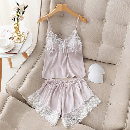 New Arrival Notched Collar Santin Women'S Sleepwear Seamless Red Sexy Lace Nightdress Sexy Pyjama