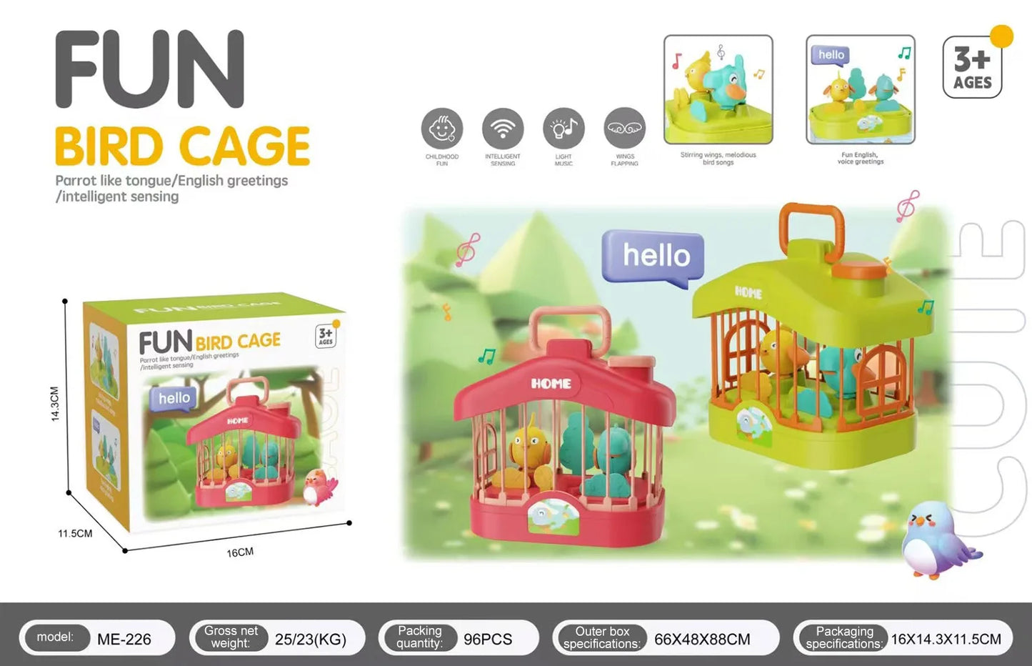Talking Birdcage Fish Cistern Children Early Education Voice Control Induction Simulation Bird With Light Music Educational Toy