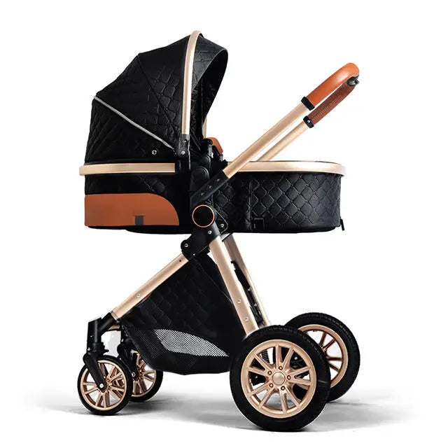 Wholesale Luxury 3-in-1 Travel System Big Wheel Baby Stroller with Car Seat High Landscape Leather for Young Family