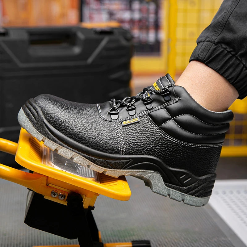 Industrial Safety Steel Toe Mid Cut Leather Work Boots for Men Winter