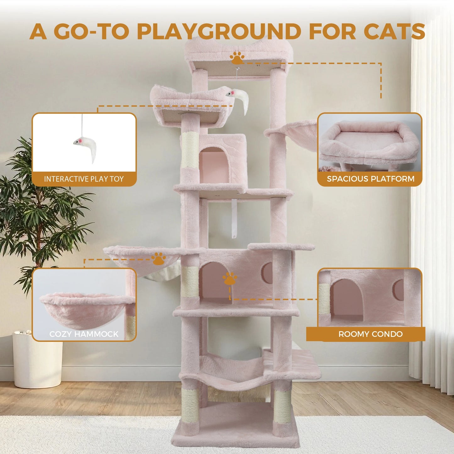 [Out of stock] Multi Level Pink Cat Furniture with Condo Hammock American in Stock Free Shipping Activity Center for Indoor Cats