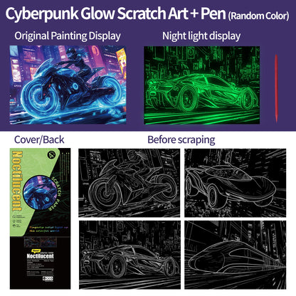 New Cyberpunk Glow in the Dark Scratch off Painting Will Shine Motorcycle Sports Car Creative Scratch Book