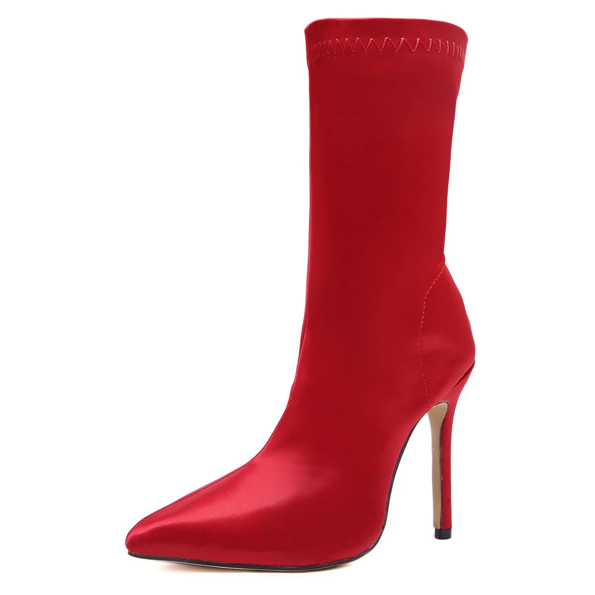 2021 Fall Woman Stretch Socks High-heeled Satin Boots Mid-tube Shoes Women Elegant Short Boots Women Shoes