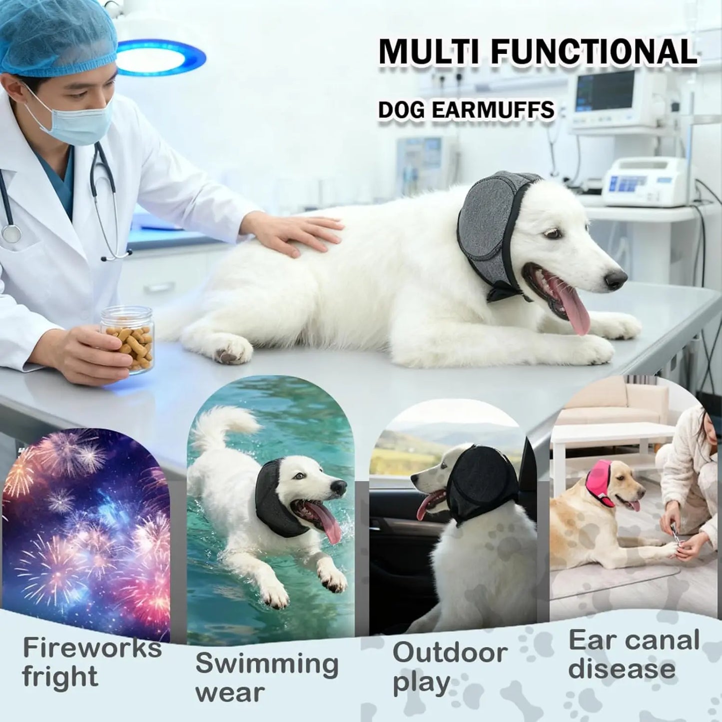Dog Ear Muffs Noise Protection Water Resistant Ear Covers for Bath Grooming Anxiety Relief Grey S