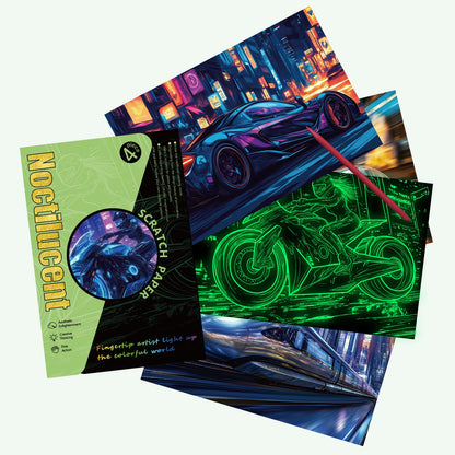 New Cyberpunk Glow in the Dark Scratch off Painting Will Shine Motorcycle Sports Car Creative Scratch Book