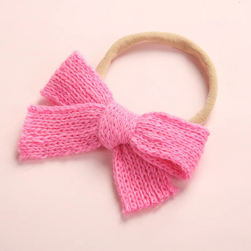 Cute Baby Hair Elastic Ties Bows with Knitted Wool Bow Rubber Band Ponytail Ties Headband for Infants Toddlers Girls Kids