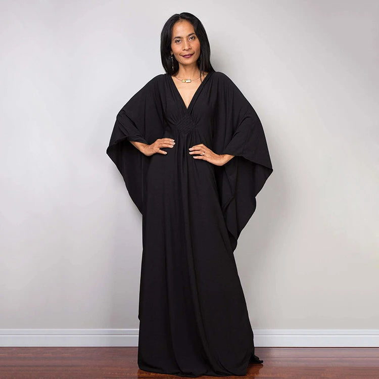 Trendy Design Knot Beach Maxi Dresses Solid V Neck Women Dress Clothing