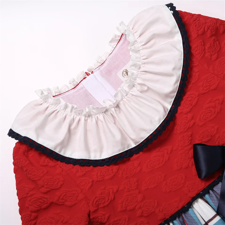 Pettgirl new Winter Kids Red Plaid Christmas Dresses for Girl Birthday and Party Clothes Age 2-12Y 1BAG=1PCS