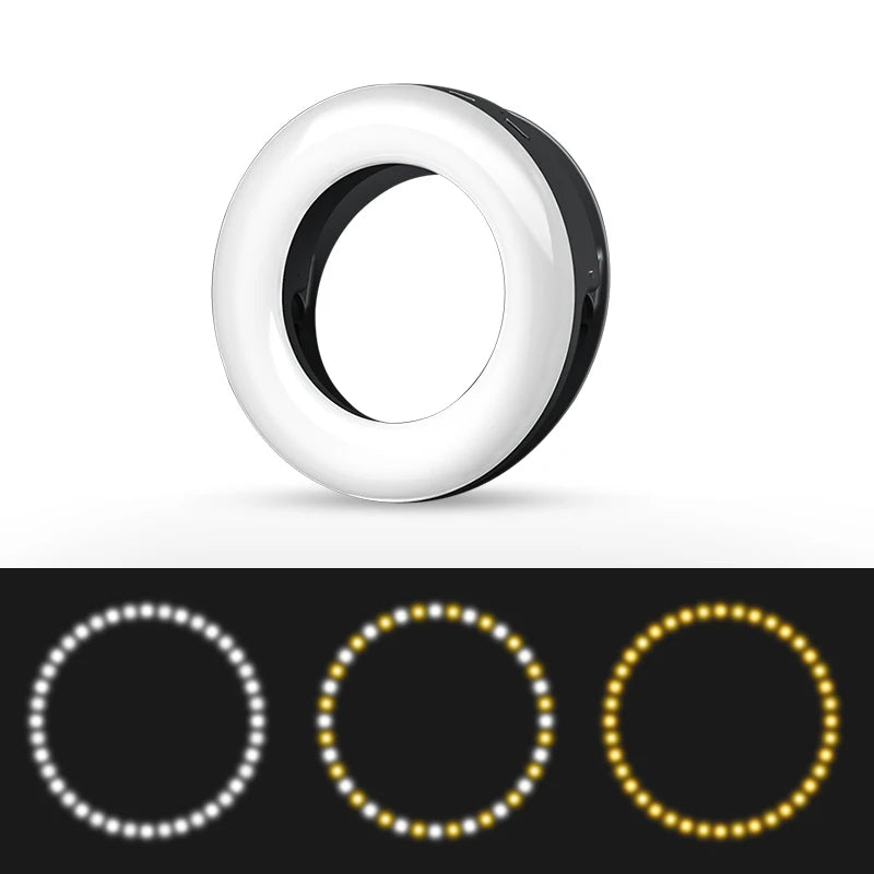 Portable LED Selfie Ring Light Flash For Mobile Phone Laptop Fill Light For Youtube VK Video USB Rechargeable Clip Ring Lamp