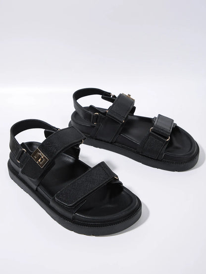 Large Size Rubber Platform Beach Holiday Women's Gladiator Sandals Cushioning Genuine Leather Midsole Korean Style Double