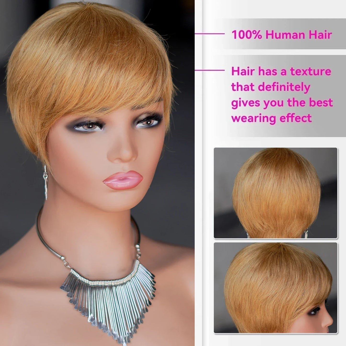 Pixie Cut Human Hair Wig Short Straight  Layered Full Machine Made Wig 100% Remy Human Hair for Black Women Natural