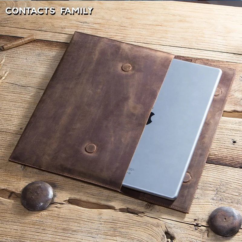 Genuine Leather Tablet Sleeve Case for iPad Pro 12.9 2020-2021 MacBook 12-inch Galaxy Tab 12-inch Premium Laptop Bags & Covers
