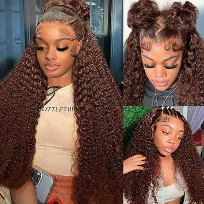 13x6 Light Brown Deep Wave Curly  HD Lace Front Wig Brazilian Remy Human Hair Glueless Lace Frontal Closure Wig for Black Women