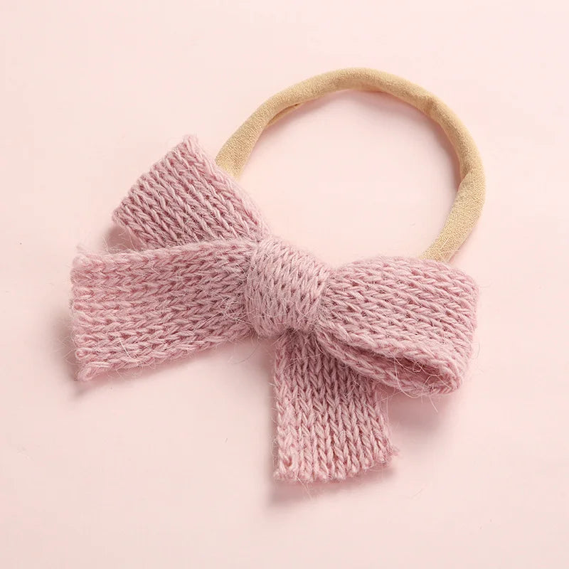 Cute Baby Hair Elastic Ties Bows with Knitted Wool Bow Rubber Band Ponytail Ties Headband for Infants Toddlers Girls Kids