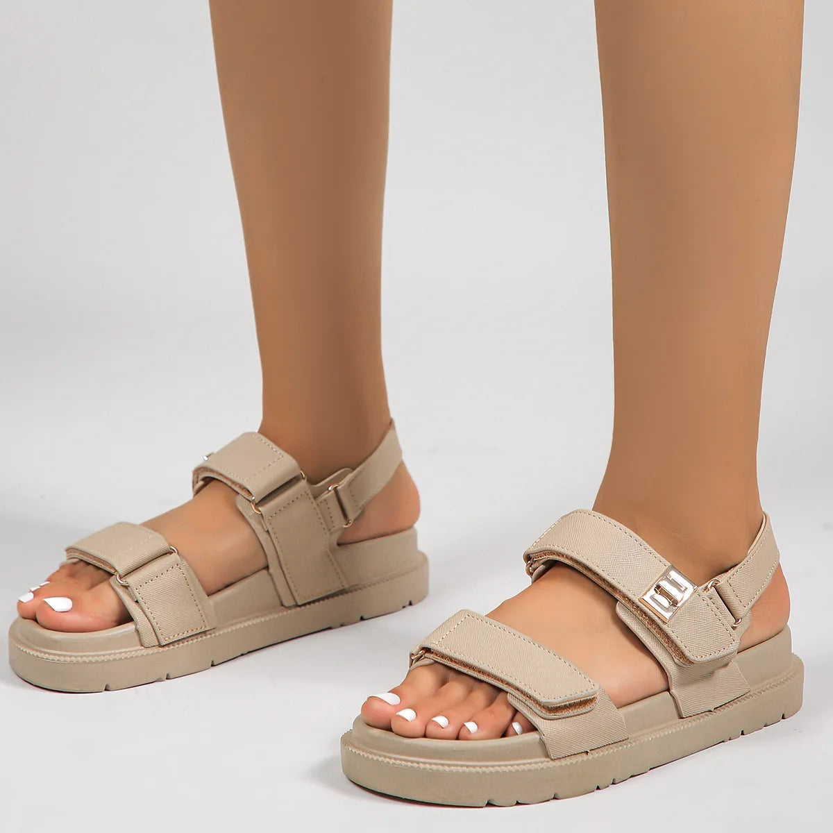 Large Size Rubber Platform Beach Holiday Women's Gladiator Sandals Cushioning Genuine Leather Midsole Korean Style Double