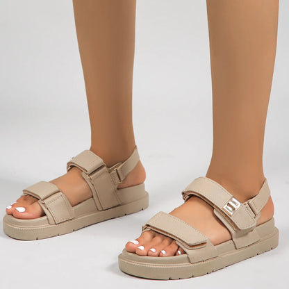 Large Size Rubber Platform Beach Holiday Women's Gladiator Sandals Cushioning Genuine Leather Midsole Korean Style Double