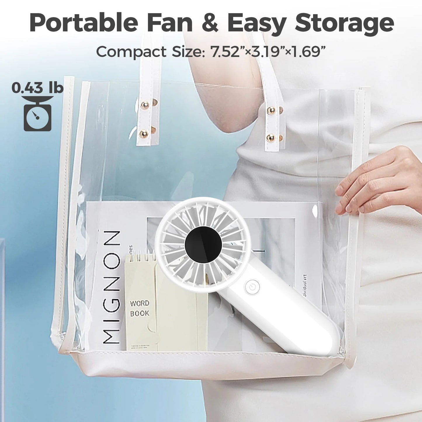 2 in 1 Rechargeable Handheld Fan and 3000mAh Power Bank, 5 Speed Strong Airflow for Outdoor Use