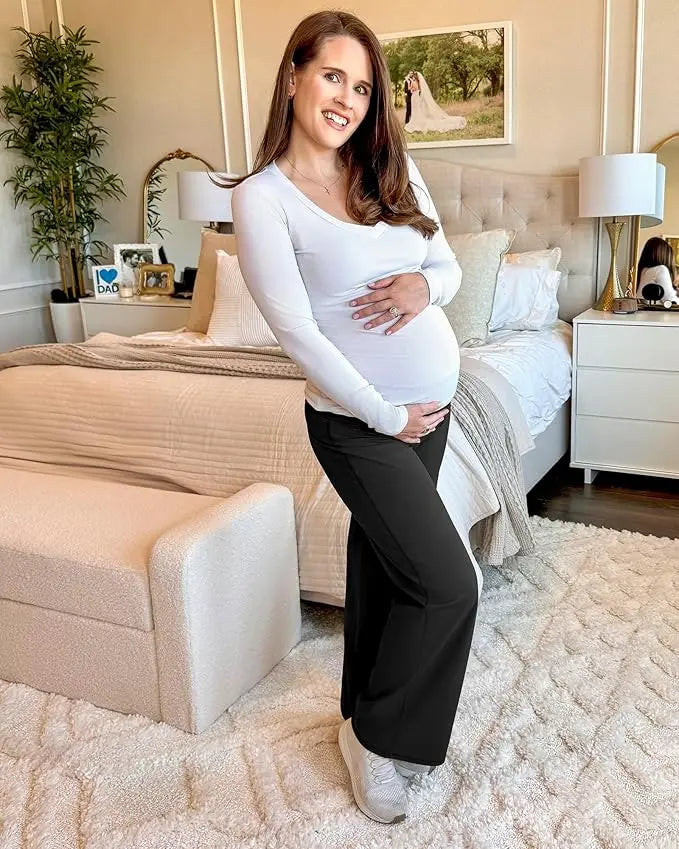 Pregnant Woman's Summer Lightweight Wide-leg Pants with Built-in Support for the Abdomen