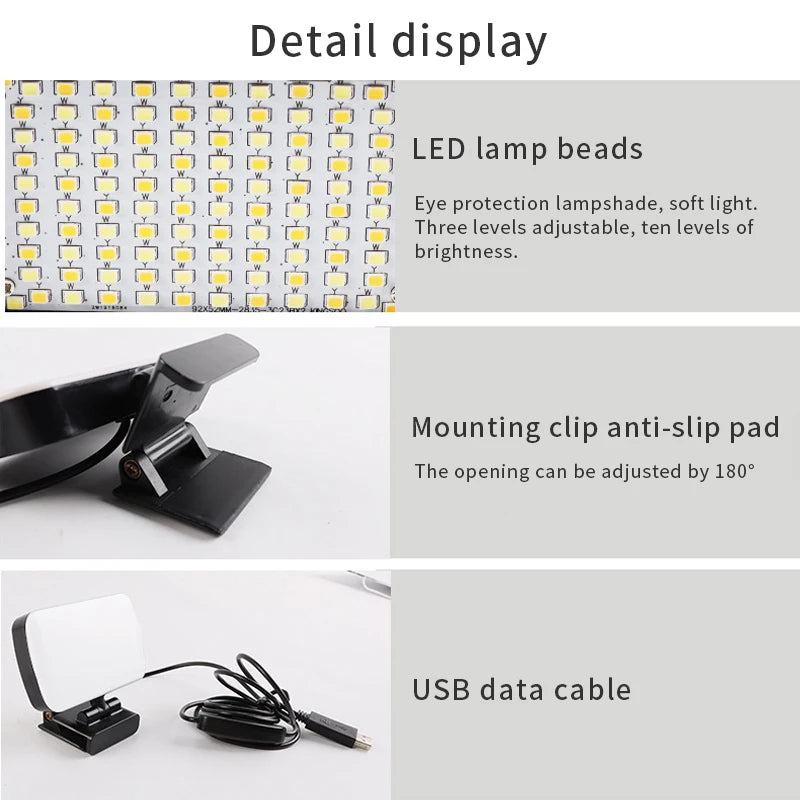 Video Conference Selfie Ring Lamp Light For iPad Laptop PC Webcam Studio LED Dimmable Lighting With Clip For Youtube Live Stream