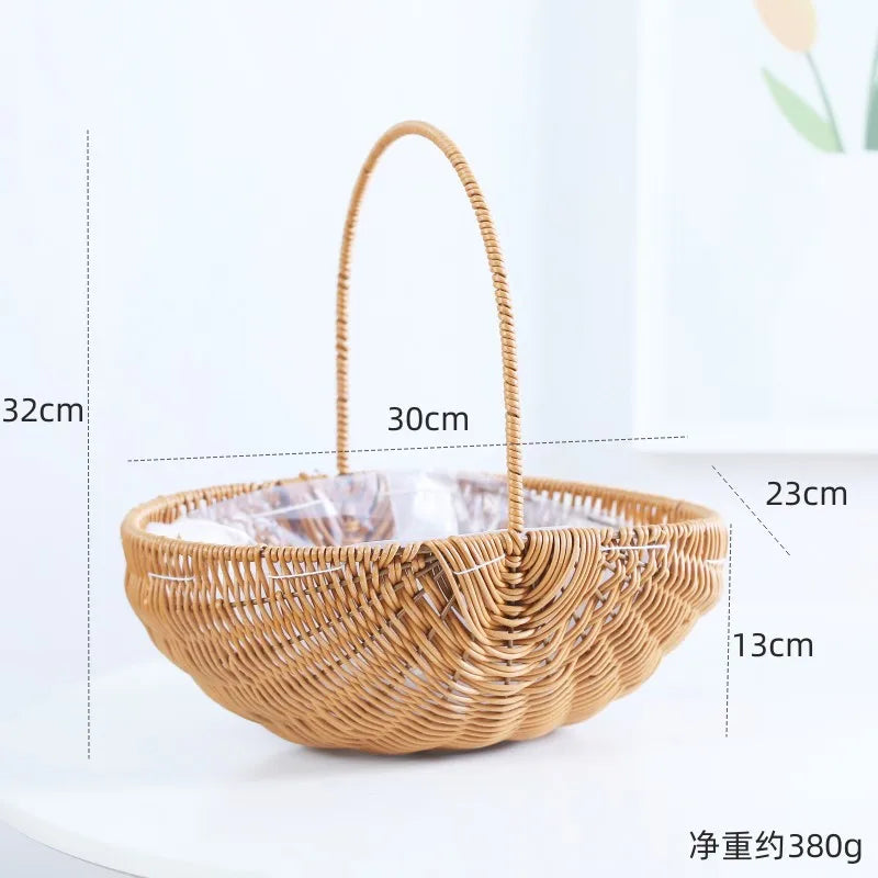 Portable Outdoor Picnic Basket Home Decorative Storage Woven Flower Pot Hand-held Rattan Wicker Accompanying Gift Floral Basket