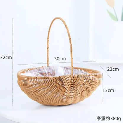 Portable Outdoor Picnic Basket Home Decorative Storage Woven Flower Pot Hand-held Rattan Wicker Accompanying Gift Floral Basket