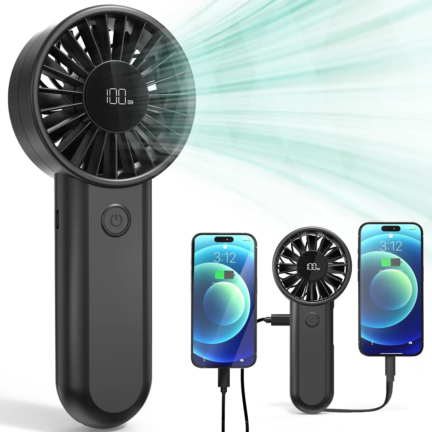 Mini Handheld Personal Fan Strong Wind and Quiet Operation for Home Car Outdoor Hotel RV Use Battery-Powered