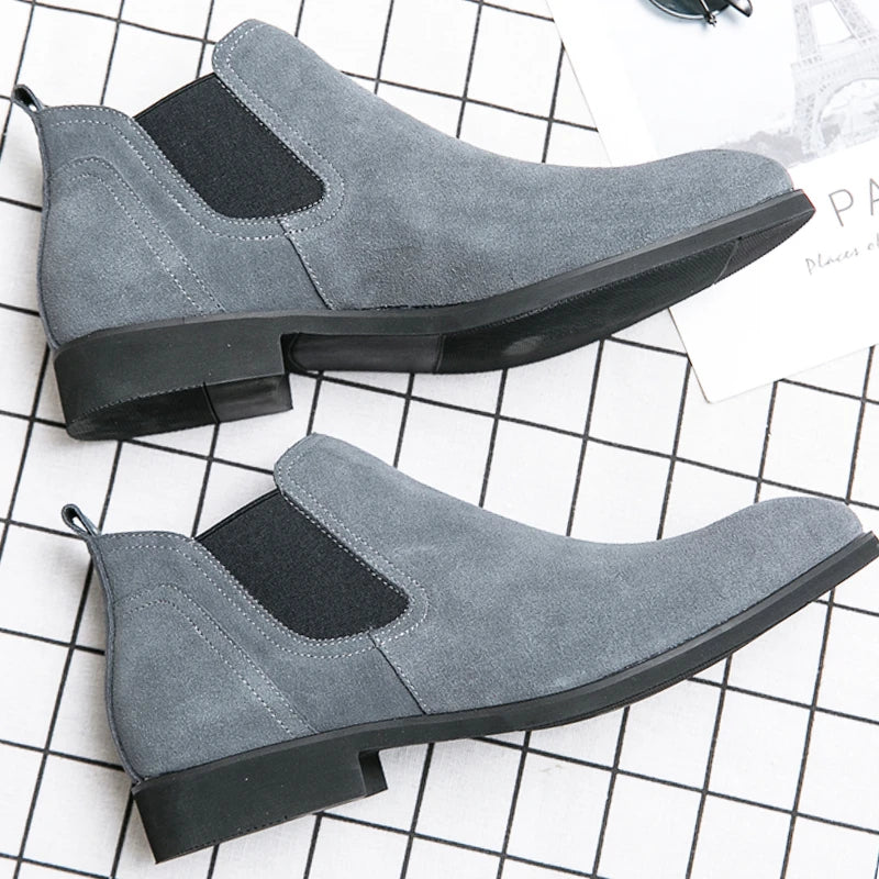 Suede Real Leather Grey Color Fashion Wedding Shoes Formal Ankle Genuine Leather Chelsea Boots