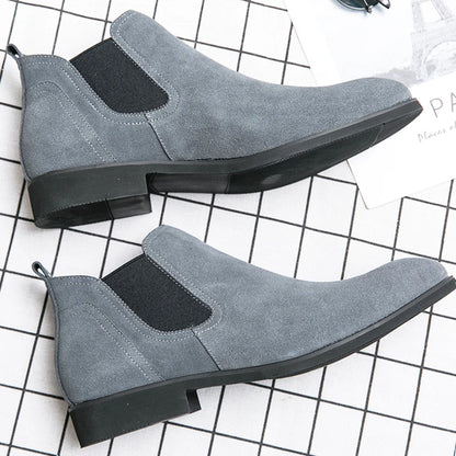 Suede Real Leather Grey Color Fashion Wedding Shoes Formal Ankle Genuine Leather Chelsea Boots