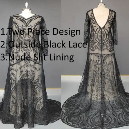 #4055 2 Piece in 1 BOHO Bohemian Long Sleeve Destination Wedding Dress Appliques Lace Wedding Shoot Post Bridal Gown REAL PHOTO